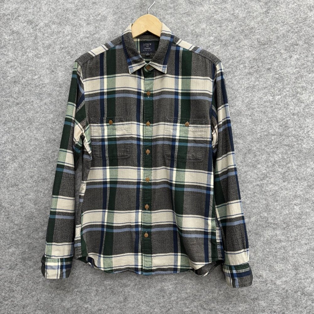 J. Crew Men's Button-Up Flannel Shirt Designer Slim Fit 100% Cotton Blue Plaid M